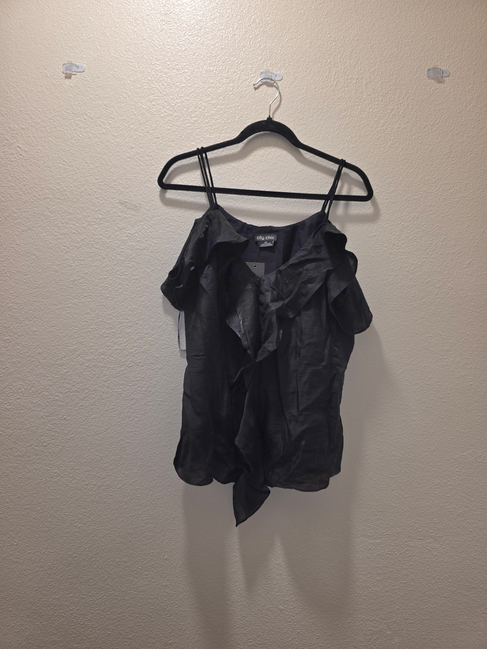 City Chic Black Ruffle Cold-Shoulder Cami